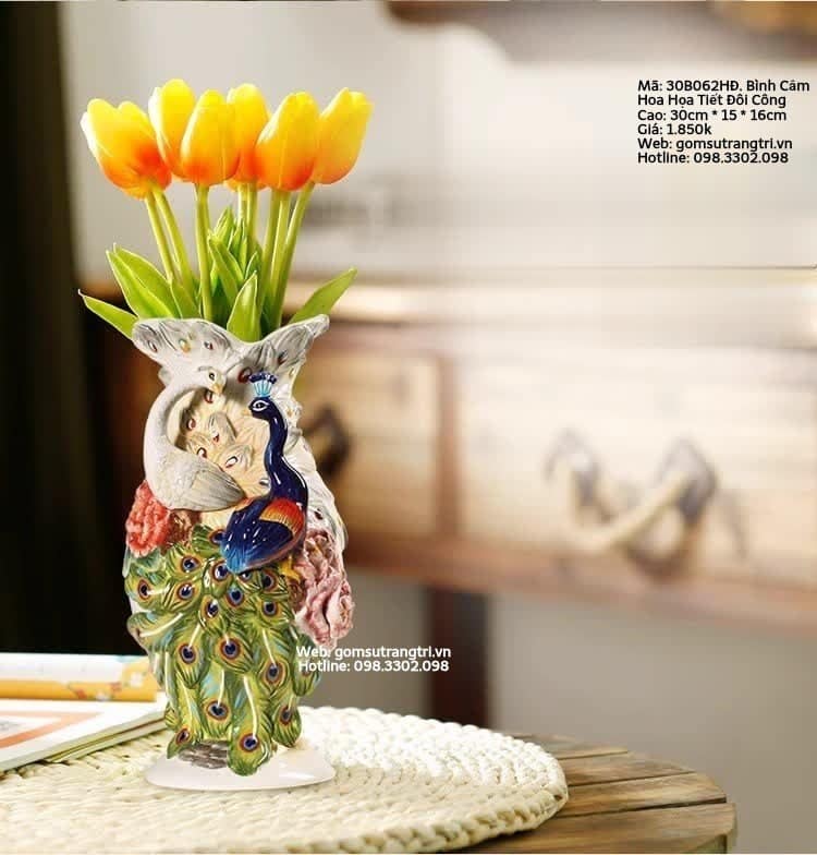 BÌNH CẮM HOA HỌA TIẾT ĐÔI CÔNG